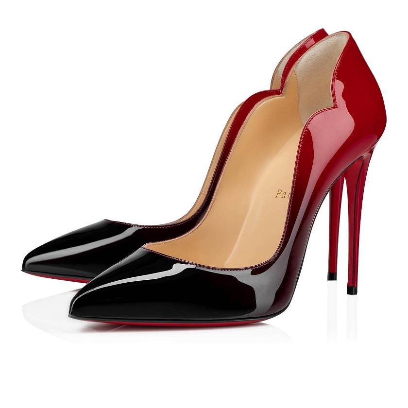 Women's Christian Louboutin Hot Chick 100mm Patent Pumps - Black/Red [4706-352]